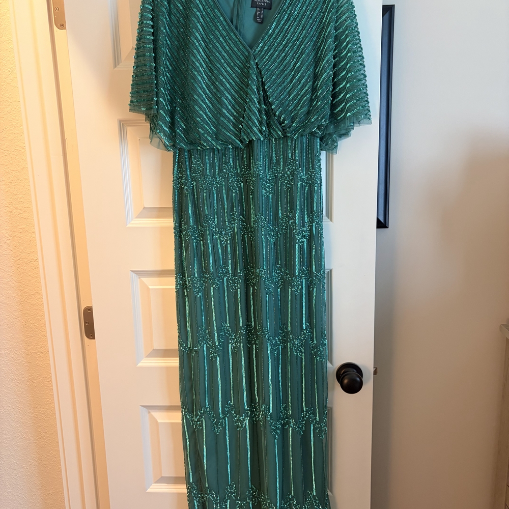 Adrianna Papell Teal Beaded Gown